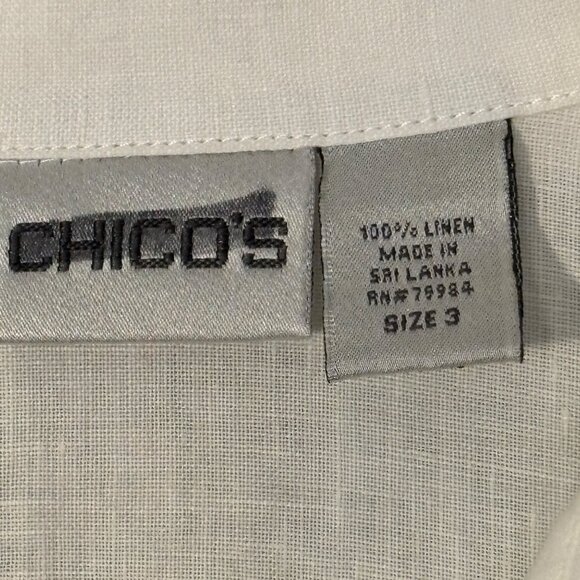 Chicos White 100% Linen Shirt Womens Size 3 Relaxed Fit Button-Up Sleeve - Picture 4 of 13